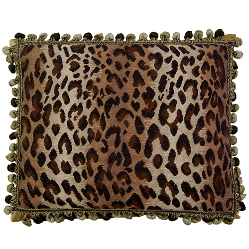 Oblong Leopard Needlepoint Pillow