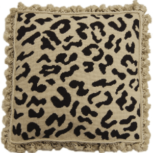 Black Square Leopard Print Needlepoint Pillow