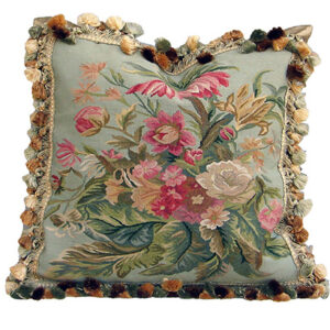 Calla Green Aubusson Weave Needlepoint Pillow