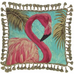 Graceful Flamingo Aubusson Weave Needlepoint Pillow