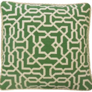 Grassy Green Diamond Geometric Needlepoint Pillow