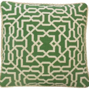 Grassy Green Diamond Geometric Needlepoint Pillow