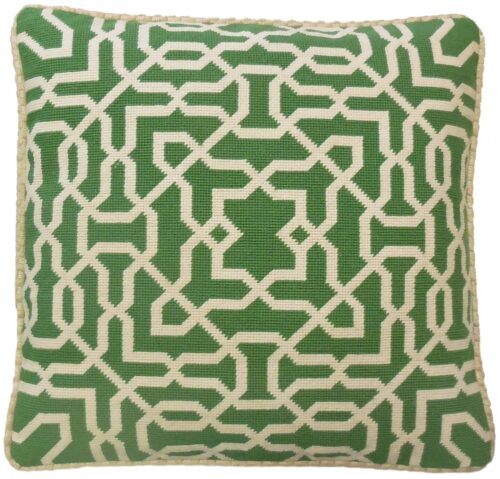 Grassy Green Diamond Geometric Needlepoint Pillow