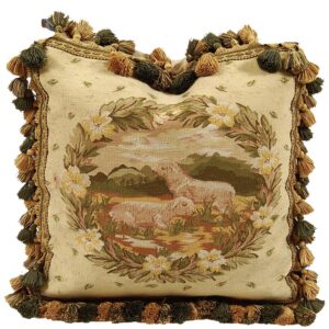 Lamb Aubusson Weave Needlepoint Pillow