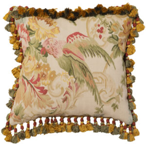 Left Parrot Aubusson Weave Needlepoint Pillow