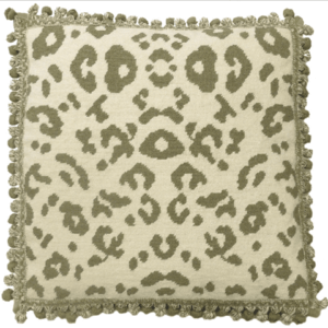 Mossy Green Leopard Print Needlepoint Pillow