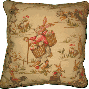 Rabbits on Cream Needlepoint Pillow