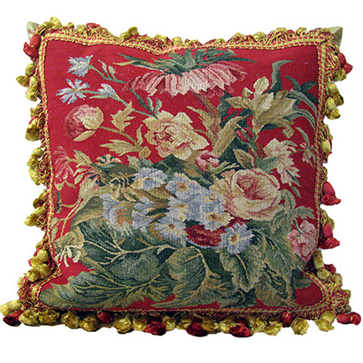 Red Calla Aubusson Weave Needlepoint Pillow