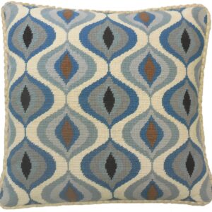 Sky Blue and Beige Hourglass Needlepoint Pillow