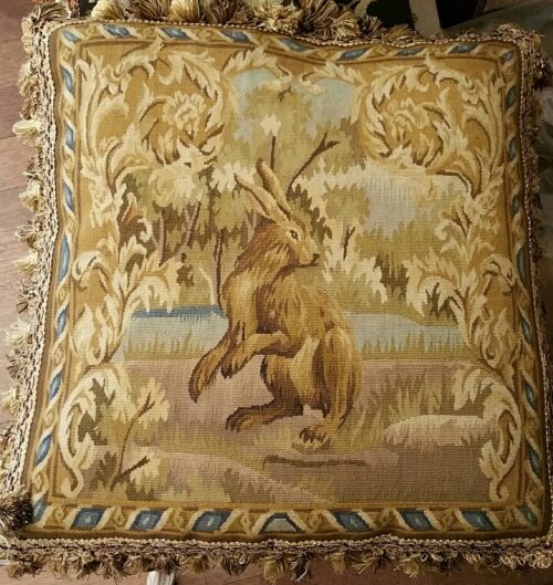 Standing Rabbit Needlepoint Aubusson Pillow