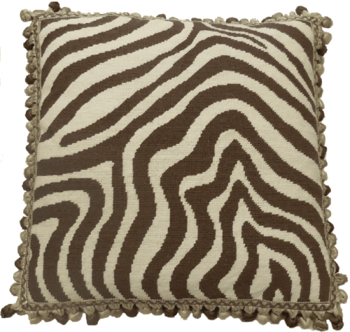 Taupe and Beige Animal Design Needlepoint Pillow