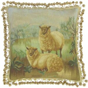 Two Standing Sheep Aubusson Weave Needlepoint Pillow