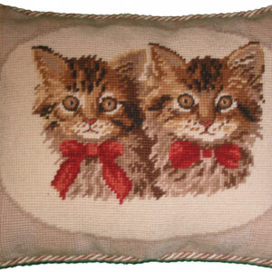 Brown and White Cats Needlepoint Pillow