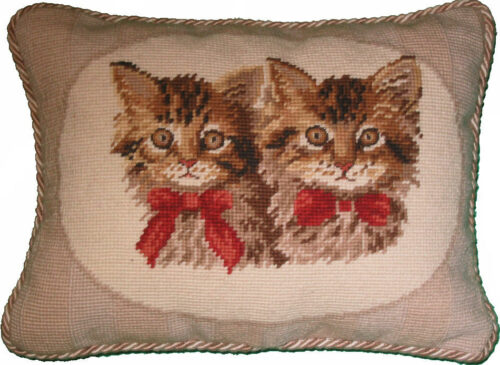 Brown and White Cats Needlepoint Pillow