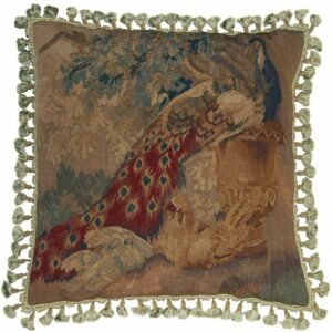 Peacock Aubusson Weave Needlepoint Pillow