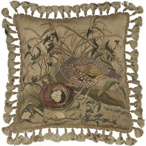 Quail and Nest Aubusson Weave Needlepoint Pillow