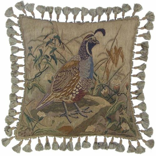 Quail Aubusson Needlepoint Pillow