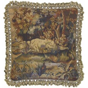 Resting Dog Aubusson Weave Needlepoint Pillow