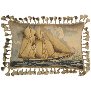 Ships Sailing Aubusson Weave Needlepoint Pillow
