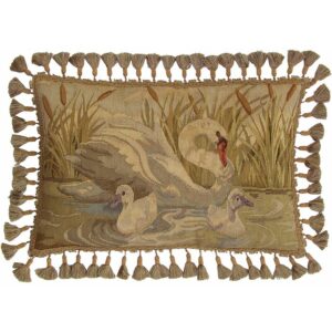 Swan Aubusson Weave Needlepoint Pillow
