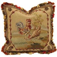 Virginia's Roosters Aubusson Weave Needlepoint Pillow