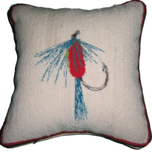 Wet Fly Fishing Needlepoint Pillow