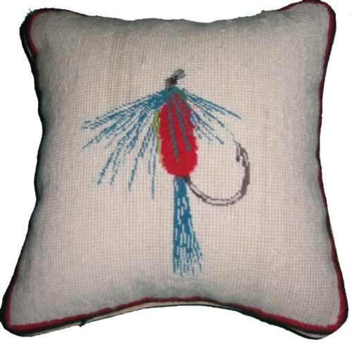 Wet Fly Fishing Needlepoint Pillow