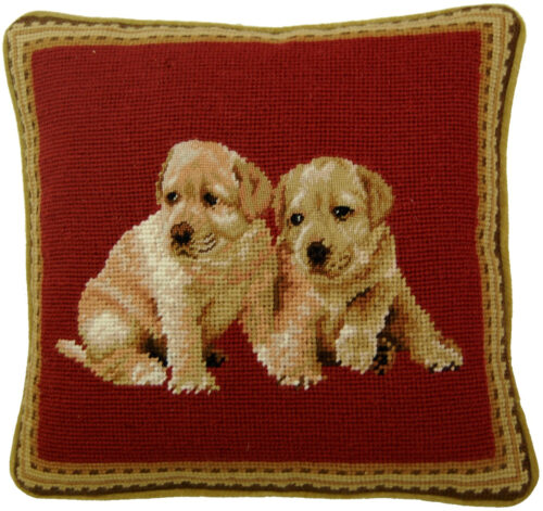 Golden Puppies Needlepoint Pillow