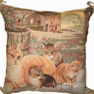cat family needlepoint pillow