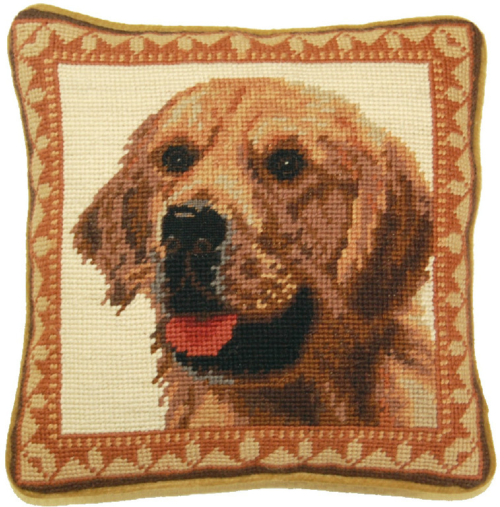 Golden Retriever Dog Needlepoint Pillow