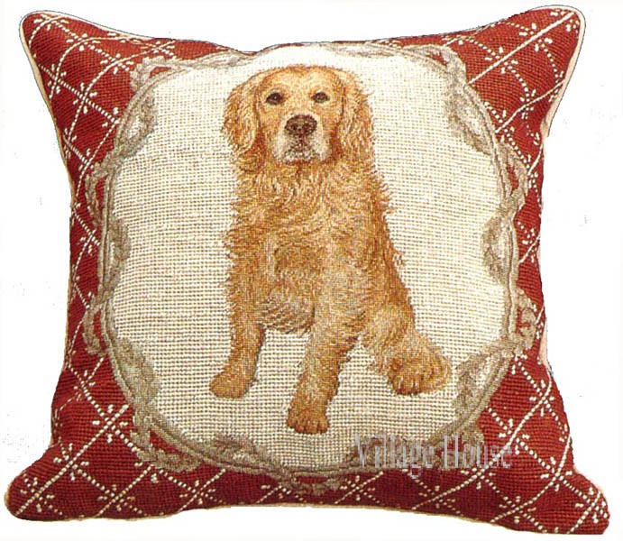 Dog Needlepoint Down Throw Pillow