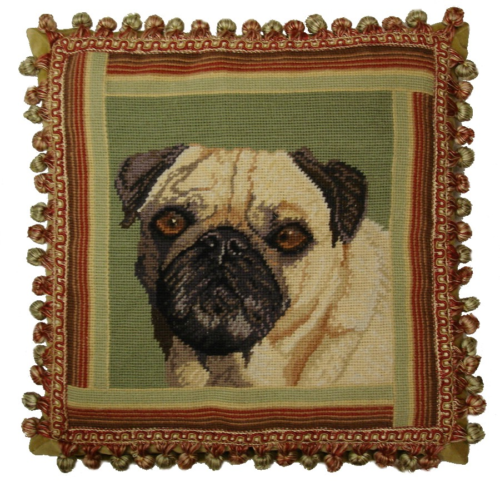 pug needlepoint pillow