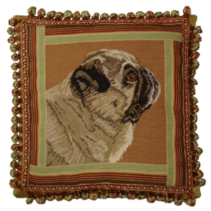 Pug Profile Needlepoint Pillow