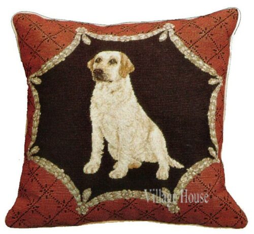 Yellow Labrador Dog Needlepoint Pillow