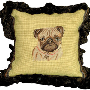 Fawn Pug Needlepoint Pillow