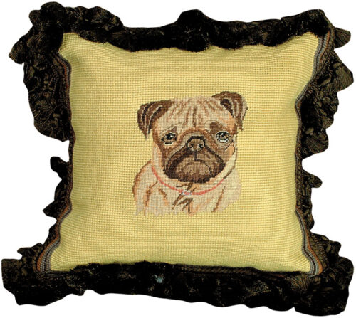 Fawn Pug Needlepoint Pillow