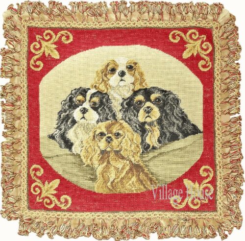 Four King Charles Spaniels Needlepoint Pillow