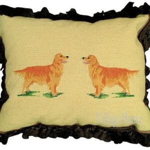 golden retriever dog needlepoint pillow