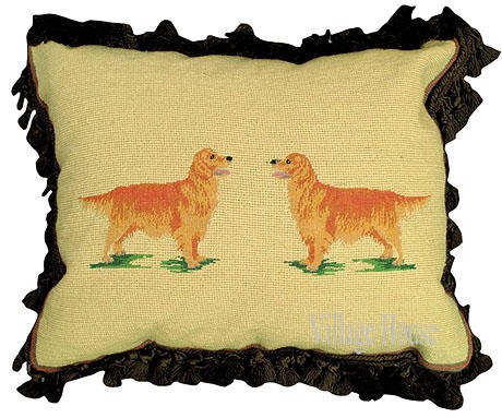 golden retriever dog needlepoint pillow