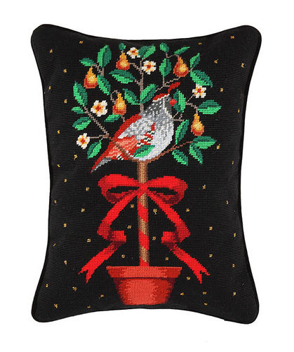 Partridge in a Pear Tree Needlepoint Pillow
