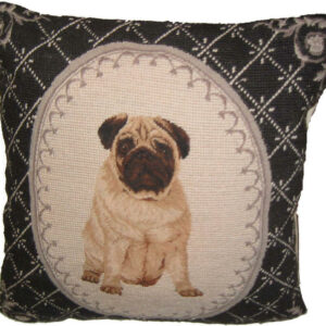 Black Pug Dog Needlepoint Pillow 14"x14" NWT