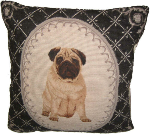 Pug needlepoint pillow