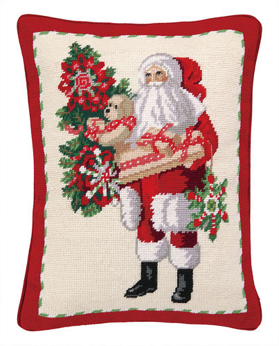 Santa Bearing Gifts Needlepoint Pillow