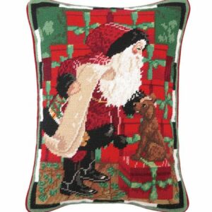 Santa with Dog Needlepoint Pillow