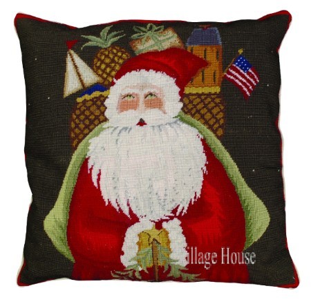 Santa with Gifts Needlepoint Pillow Village House Pillows