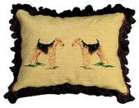 Airedale dog needlepoint pillow