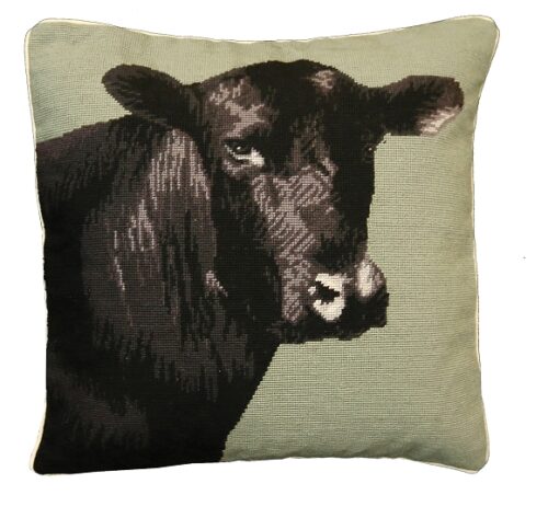 Black Angus Needlepoint Pillow