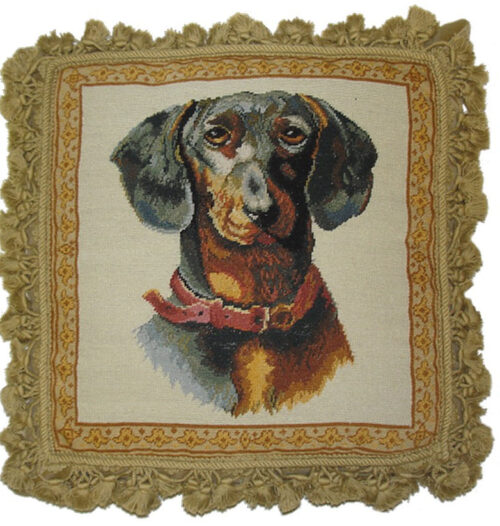 Black Dachshund Needlepoint Pillow