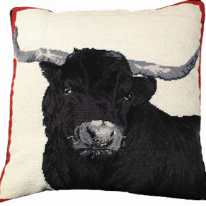 Black Steer Needlepoint Pillow