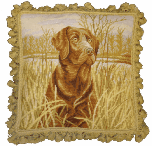 Chocolate Lab Needlepoint Pillow